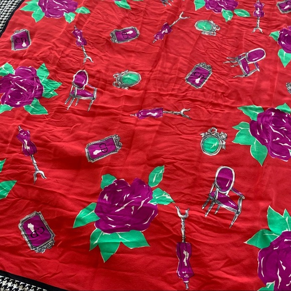 Christian Dior Silk Scarf with Houndstooth and Red Background 32x32 - Picture 3 of 6